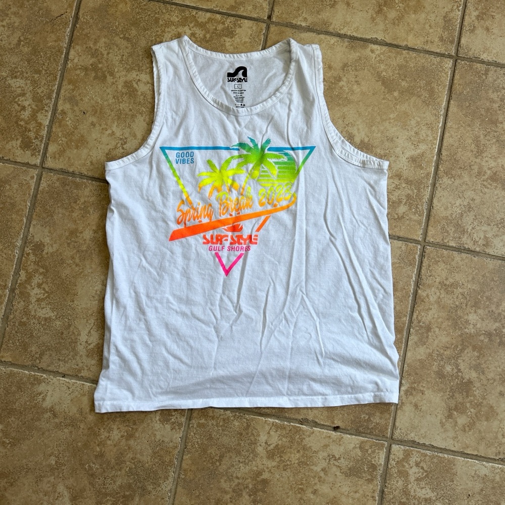 White Graphic Tank Top with Neon Print